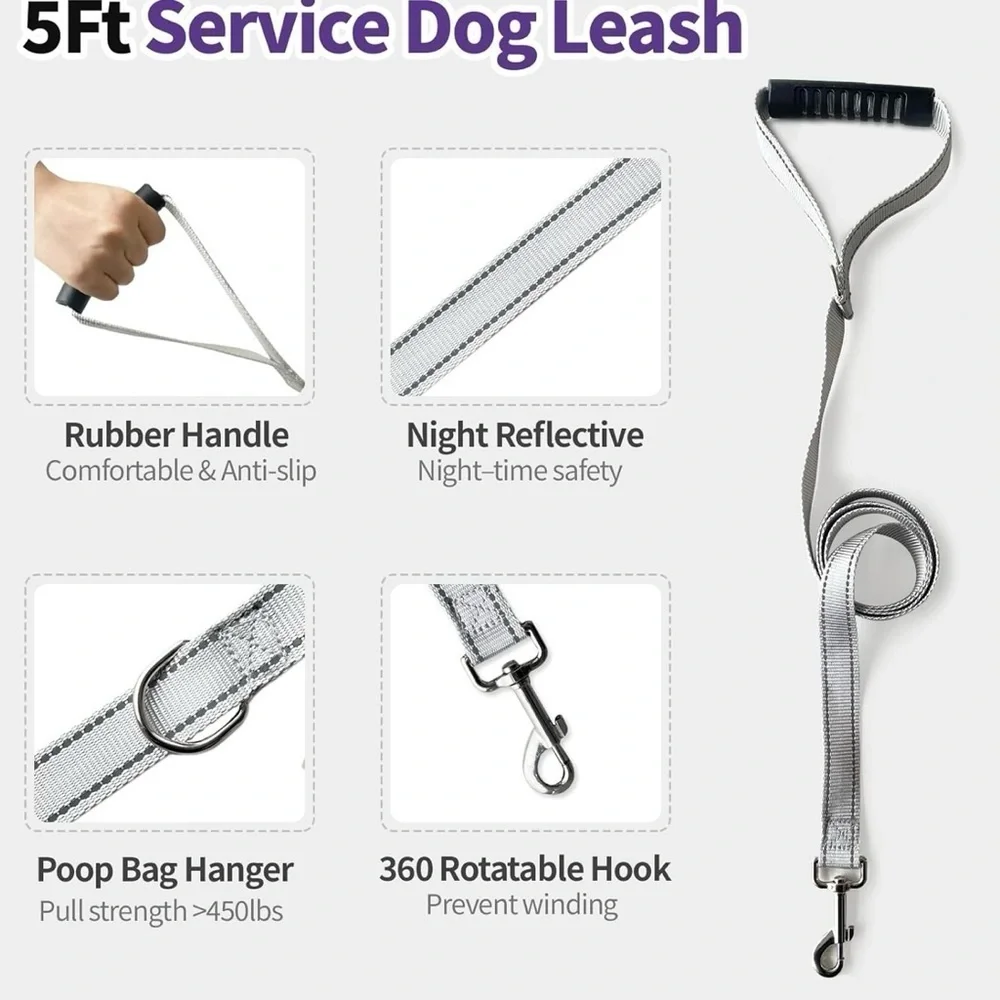 No Pull Reflective Adjustable Soft Mesh Dog Harness and Leash Set service dog XL